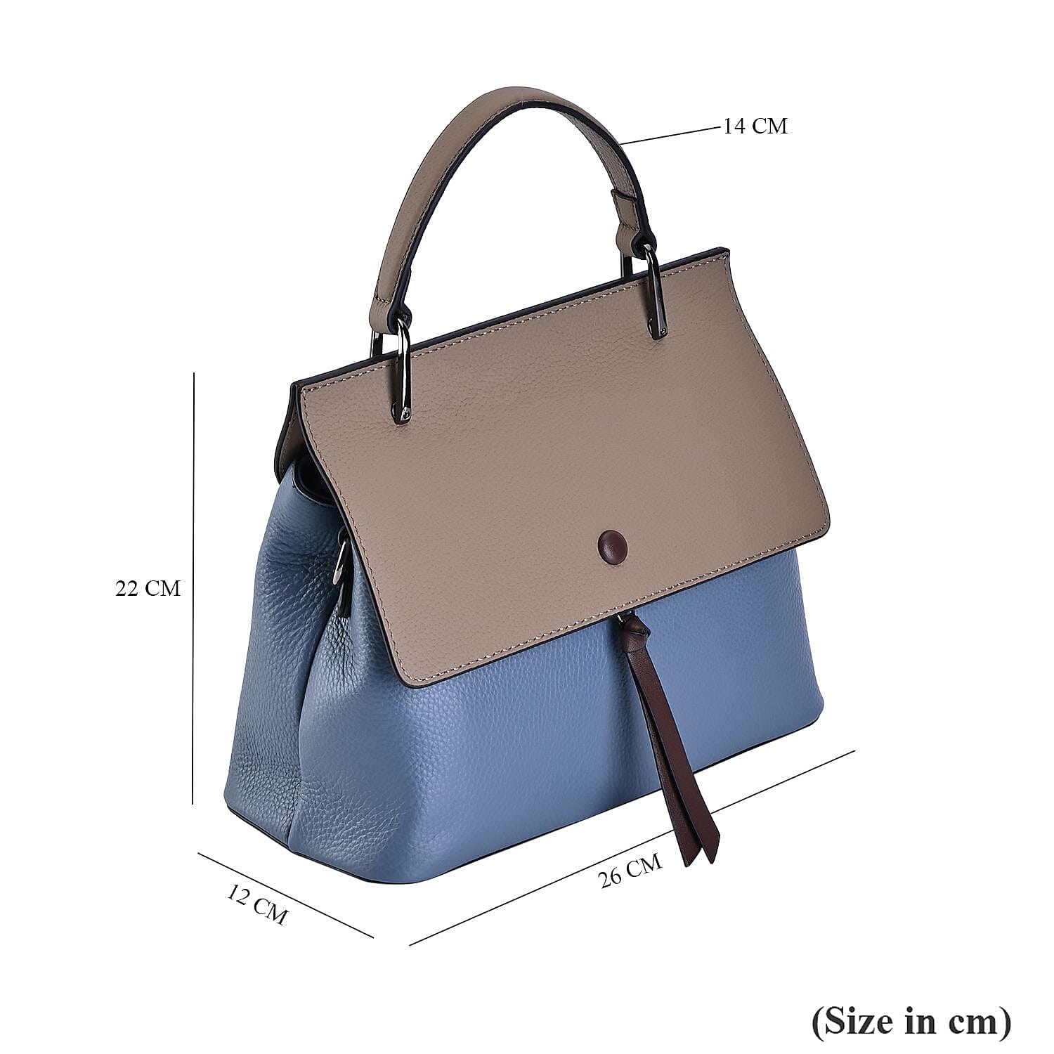 Genuine Leather Crossbody Bag with 2 Exterior Zipped Pockets - Shoulder Strap - Blue