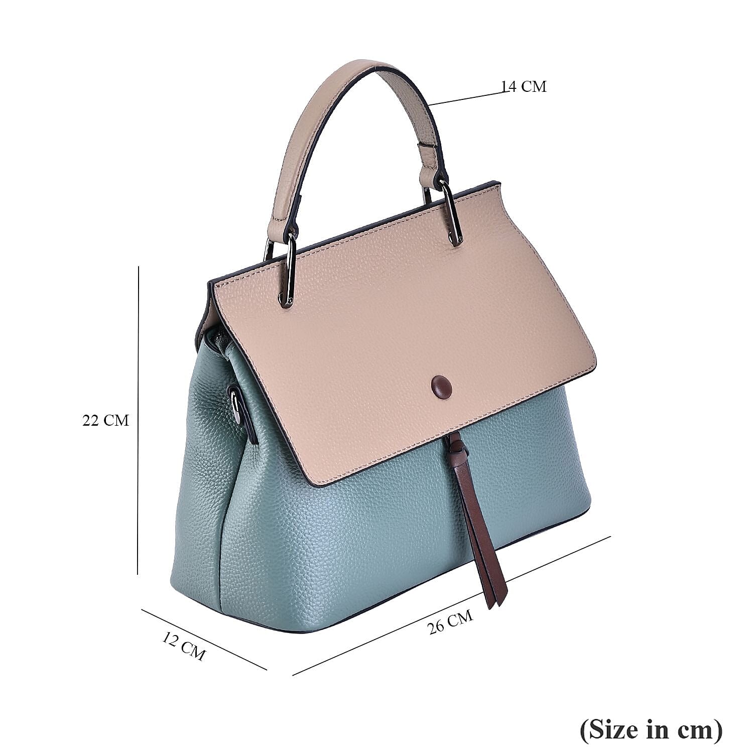 Genuine Leather Crossbody Bag with 2 Exterior Zipped Pockets - Shoulder Strap - Green