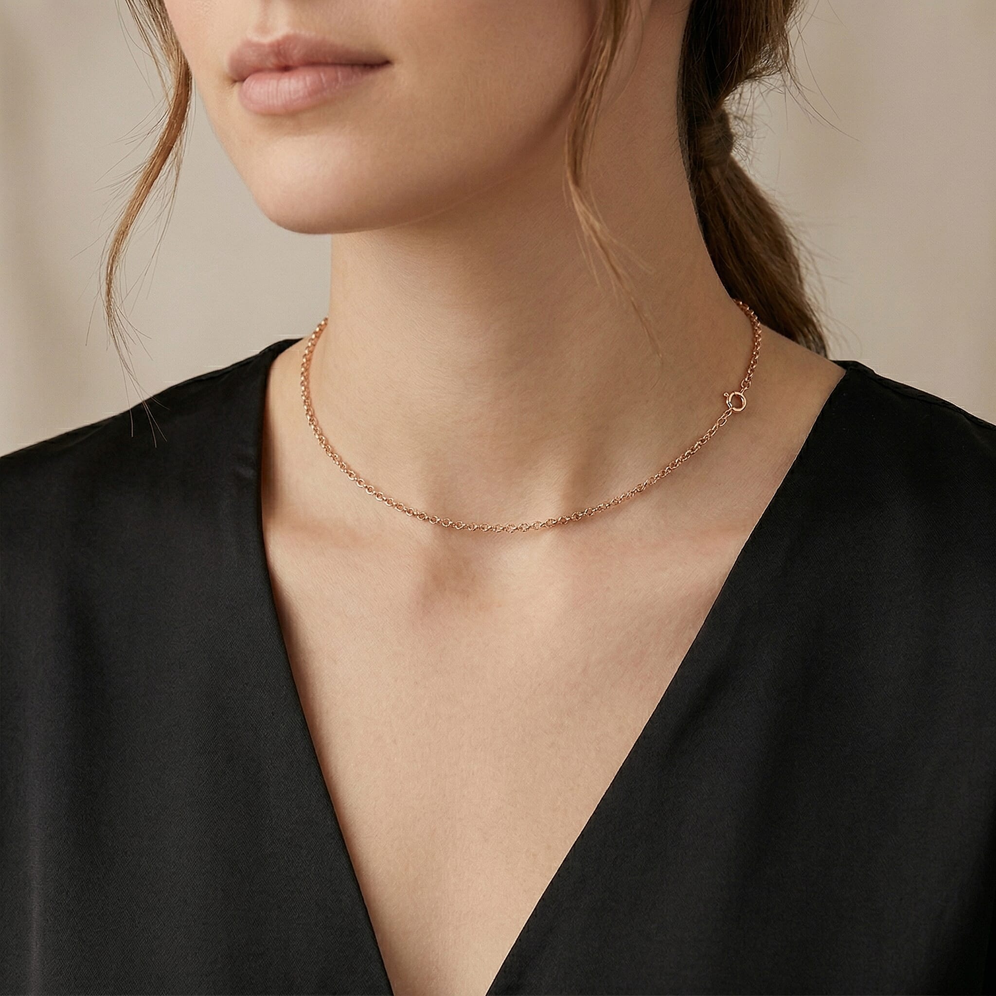 9K Rose Gold  Chain (Size - 16),  Gold Wt. 0.9 Gms