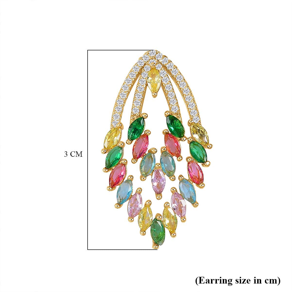 Multi Colour Cubic Zirconia Chandelier Earrings in Yellow Gold Tone