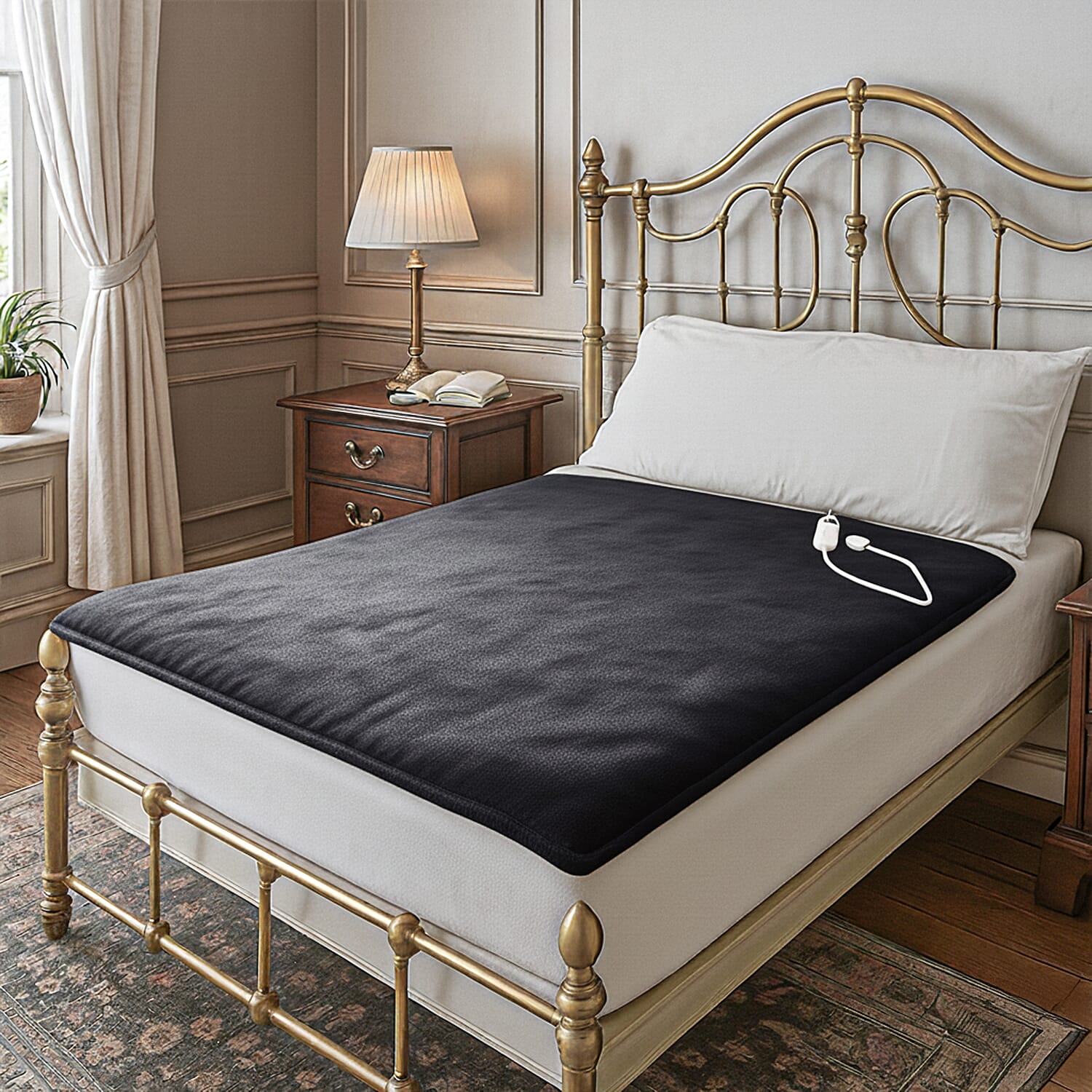 Double Layer Sherpa Electric Heated Blanket with Overheating Protection & Detachable Controller (Power 160W, 200cm x 150cm) - Grey