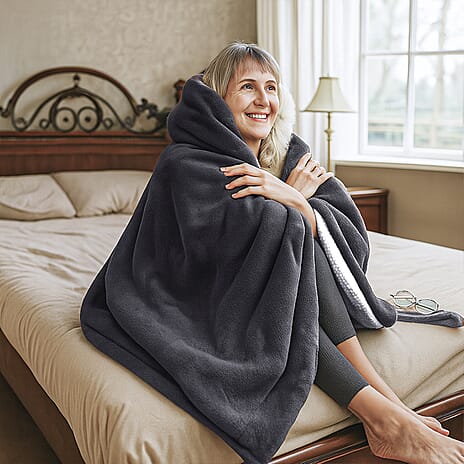 Double Layer Sherpa Electric Heated Blanket with Overheating Protection & Detachable Controller (Power 160W, 200cm x 150cm) - Grey