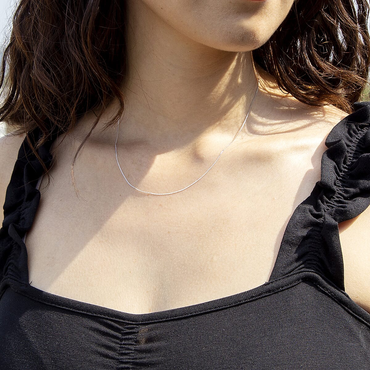 9K White Gold  Chain (Size - 16),  Gold Wt. 0.49 Gms