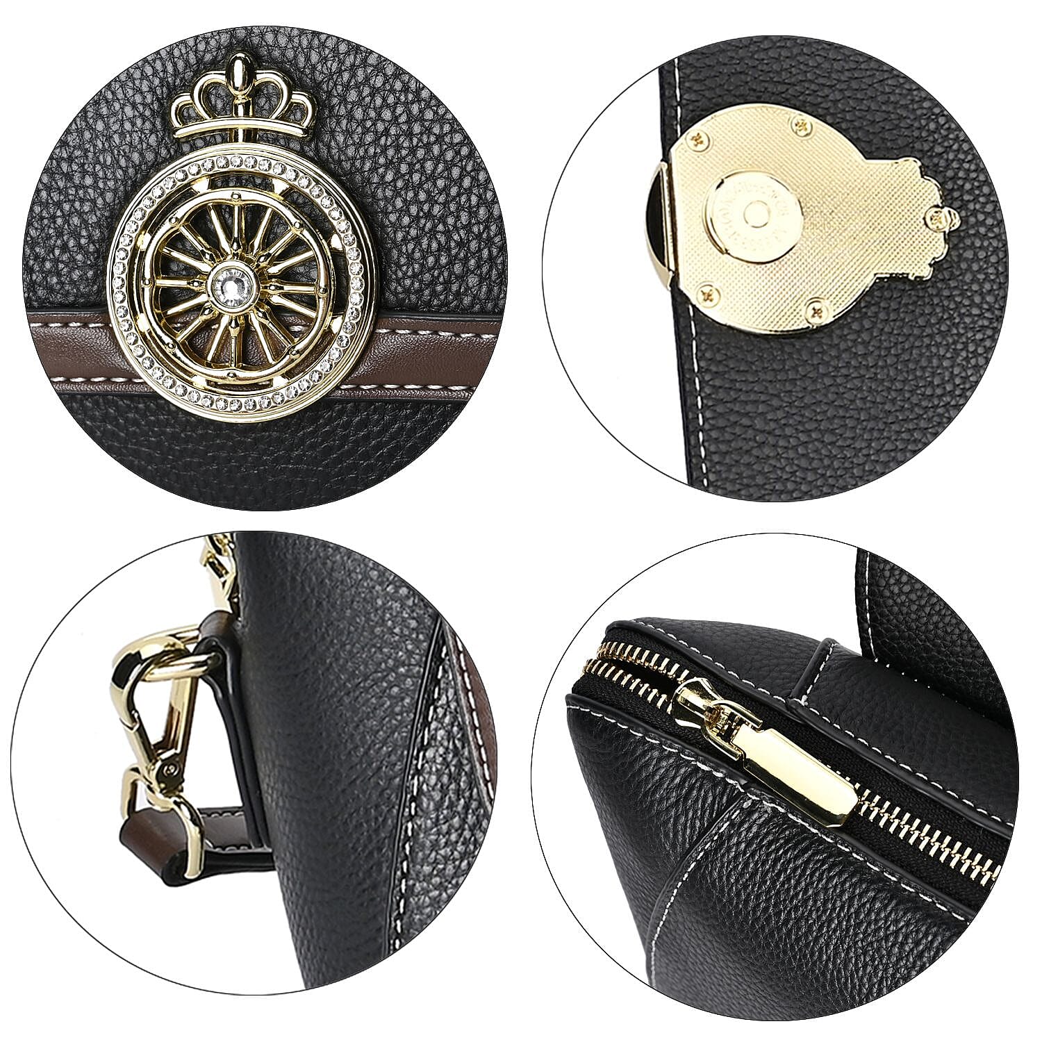 Elegant 100% Genuine Leather Crossbody Bag With Flip Top Zip Closure - Detachable Shoulder Trap - Black