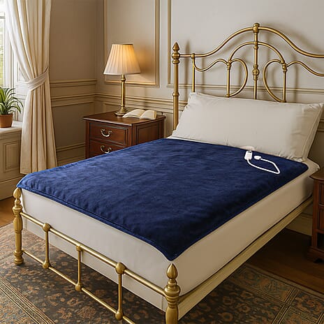 BEST OFFER -Double Layer Sherpa Electric Heated Blanket with Overheating Protection & Detachable Controller (Power 160W, 200cm x 150cm) - Blue