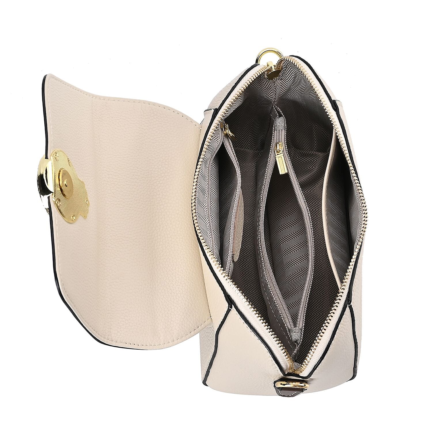 Elegant 100% Genuine Leather Crossbody Bag With Flip Top Zip Closure - Detachable Shoulder Trap - White