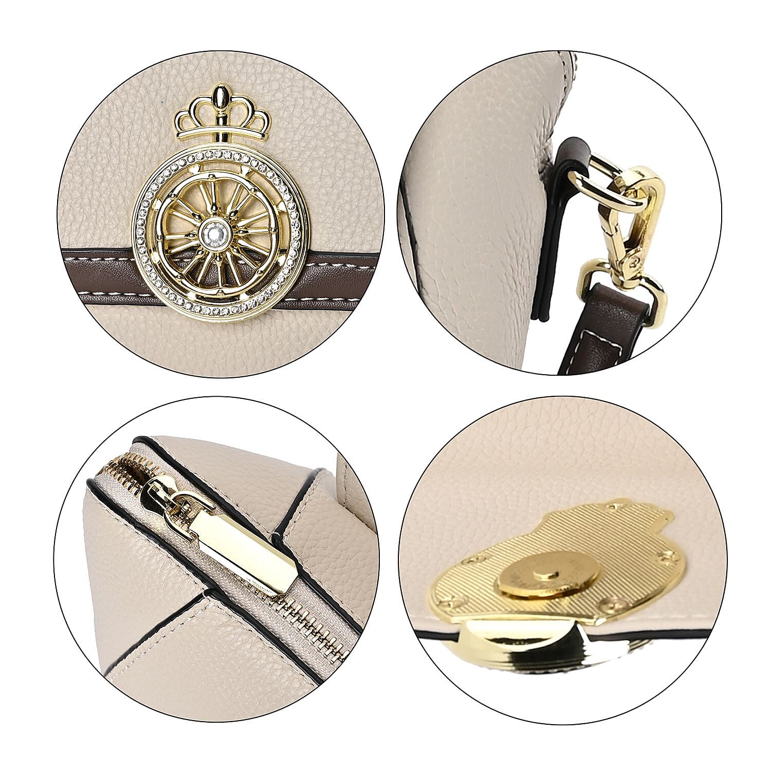 Elegant 100% Genuine Leather Crossbody Bag With Flip Top Zip Closure - Detachable Shoulder Trap - White