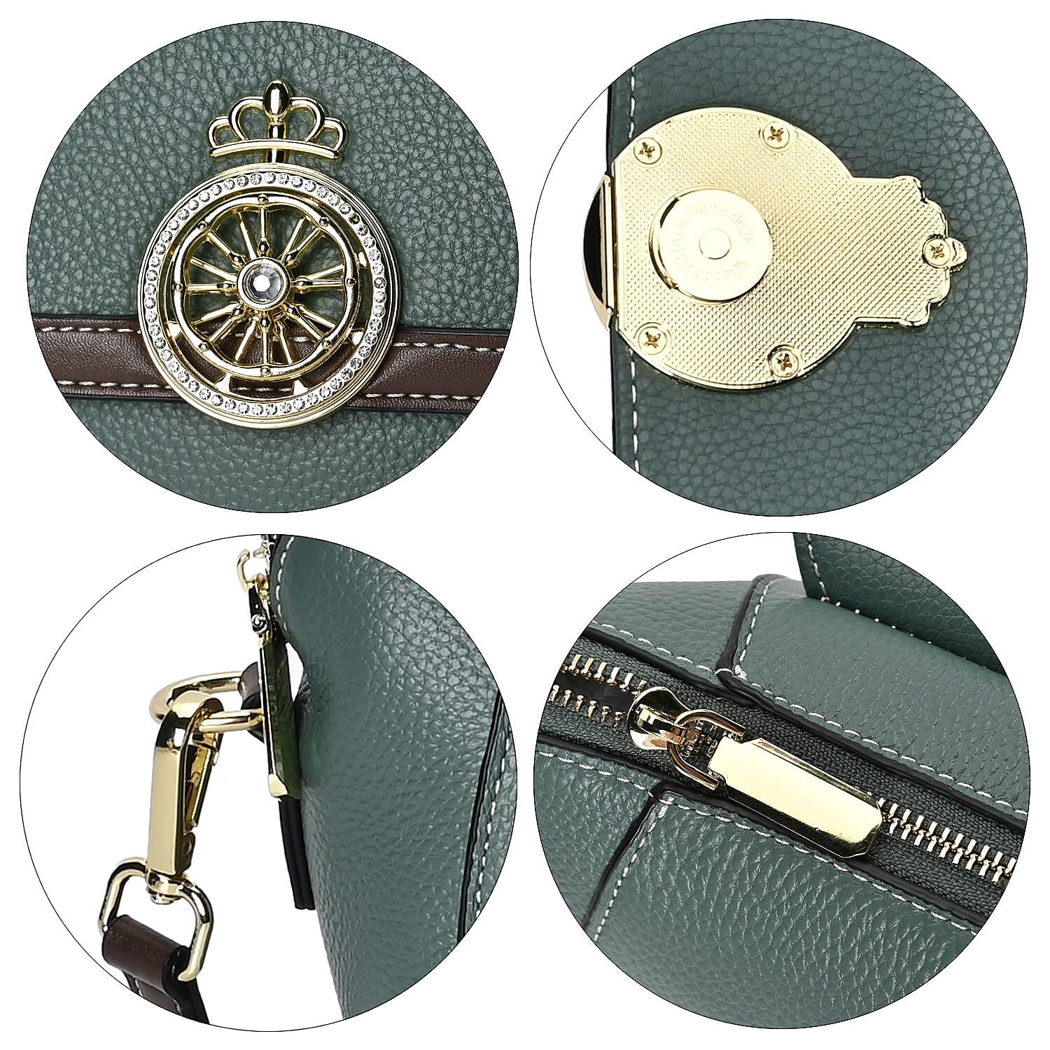 Elegant 100% Genuine Leather Crossbody Bag With Flip Top Zip Closure - Detachable Shoulder Trap - Olive