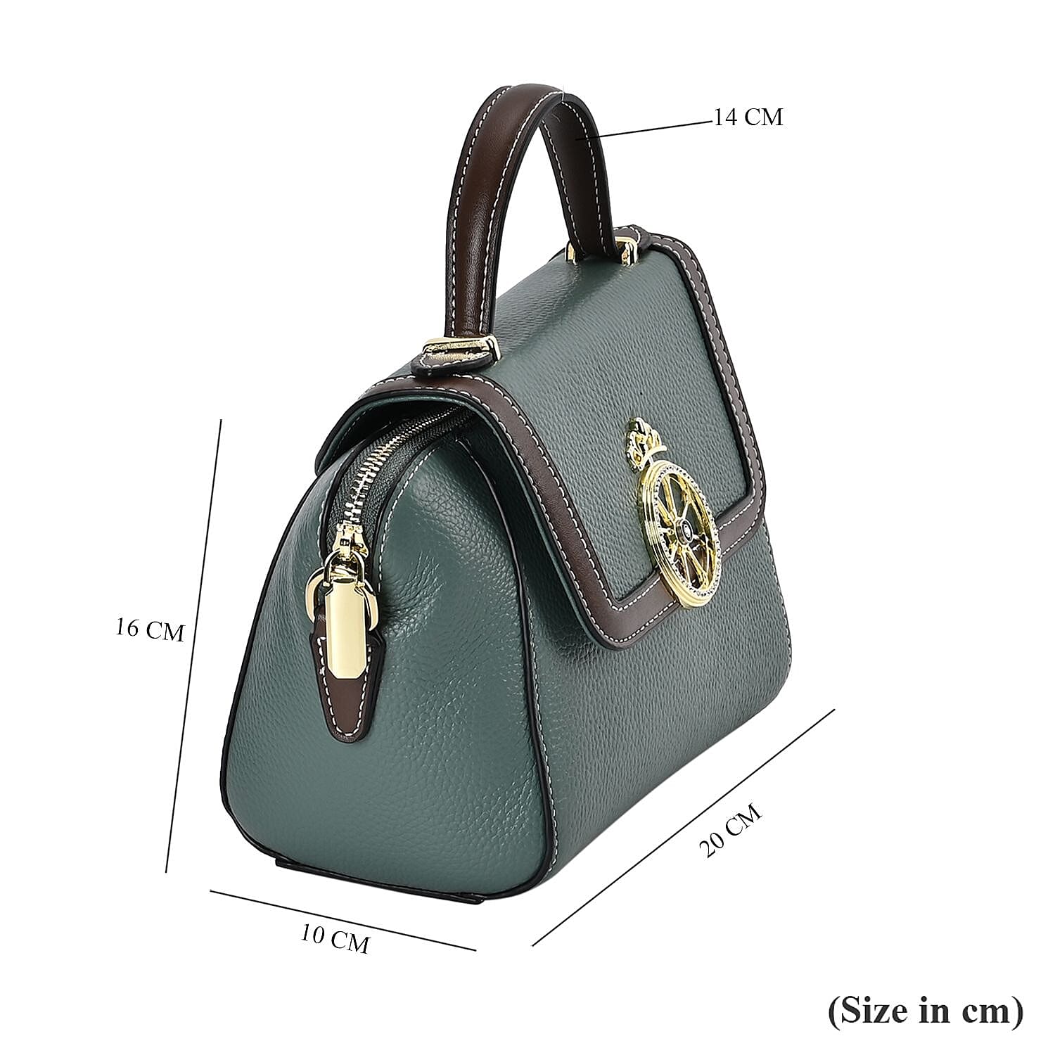 Elegant 100% Genuine Leather Crossbody Bag With Flip Top Zip Closure - Detachable Shoulder Trap - Olive