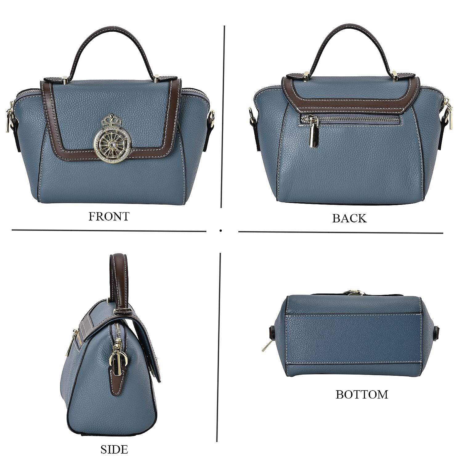 Elegant 100% Genuine Leather Crossbody Bag With Flip Top Zip Closure & Detachable Shoulder Trap - Blue