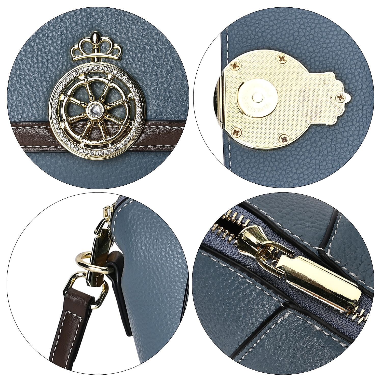 Elegant 100% Genuine Leather Crossbody Bag With Flip Top Zip Closure & Detachable Shoulder Trap - Blue