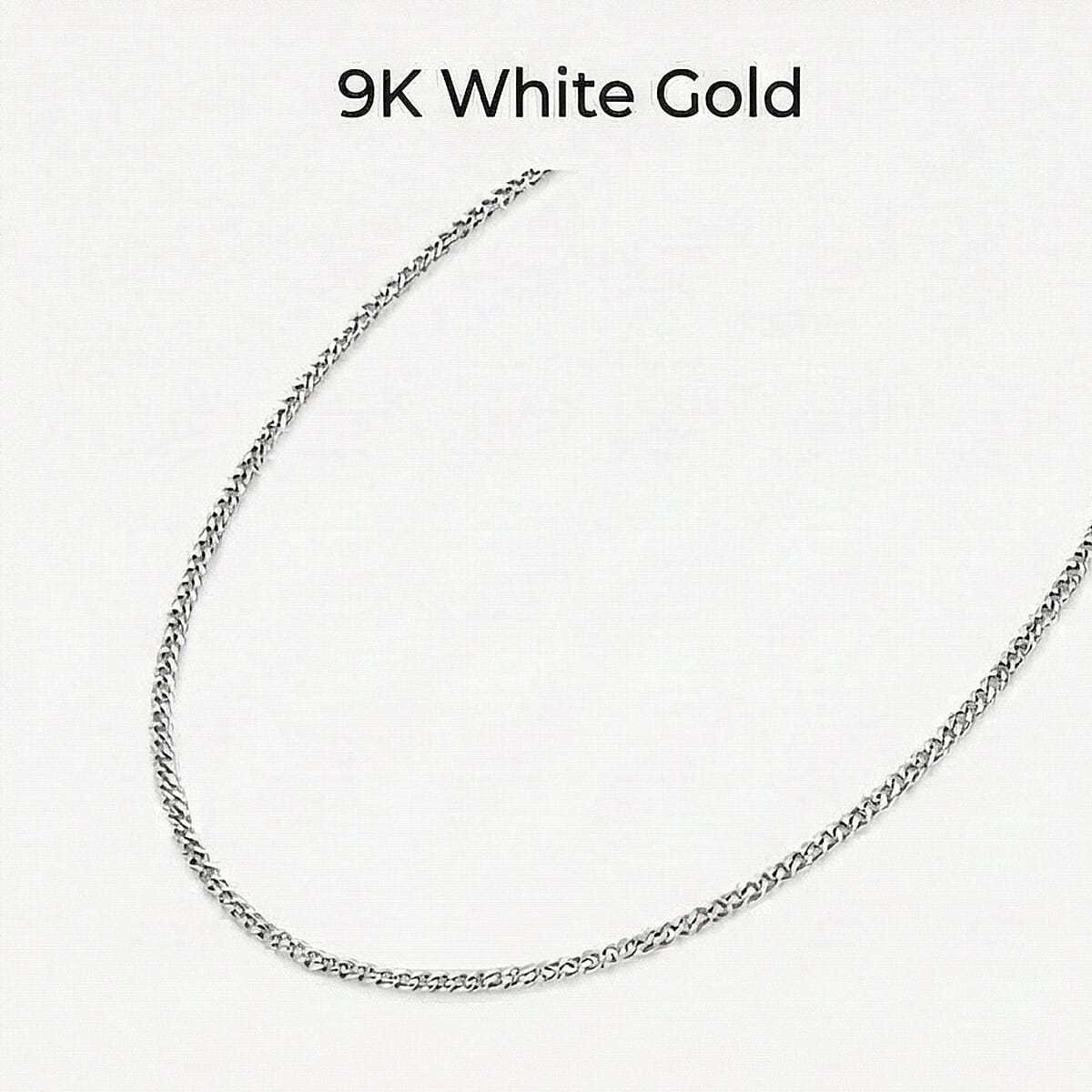 9K White Gold Diamond Cut Curb Chain (Size - 18) with Spring Ring Clasp