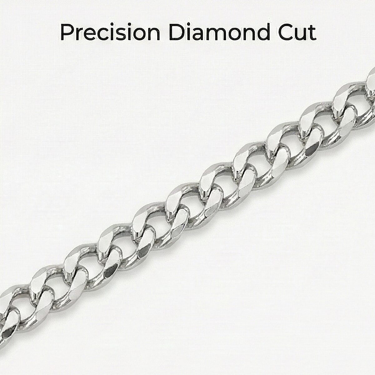 9K White Gold Diamond Cut Curb Chain (Size - 18) with Spring Ring Clasp