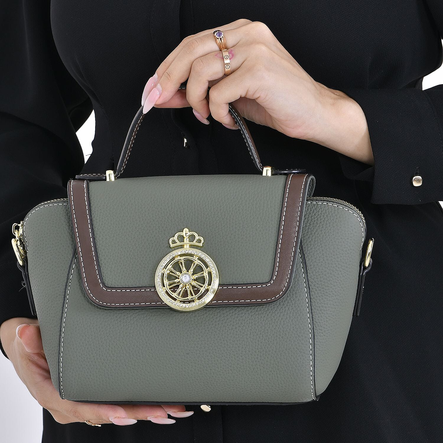 Elegant 100% Genuine Leather Crossbody Bag With Flip Top Zip Closure - Detachable Shoulder Trap - Green