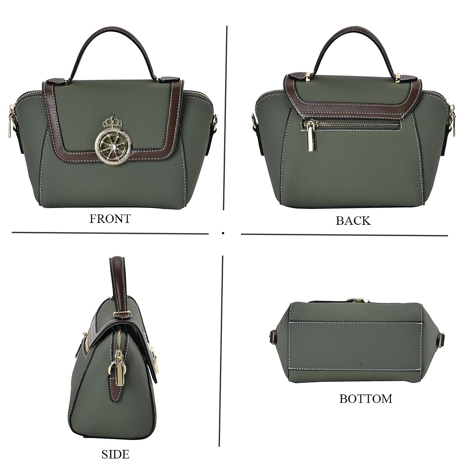 Elegant 100% Genuine Leather Crossbody Bag With Flip Top Zip Closure - Detachable Shoulder Trap - Green