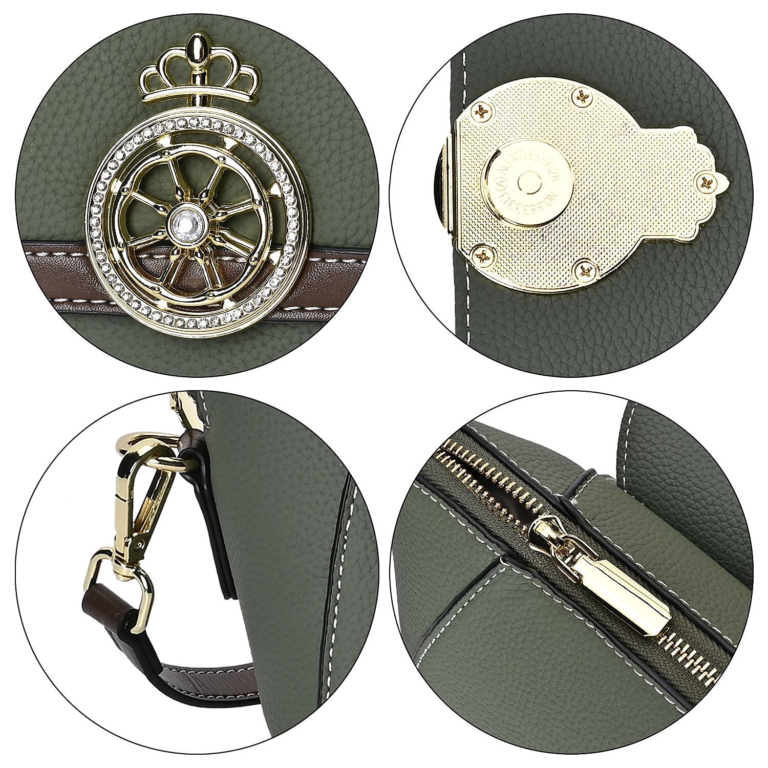 Elegant 100% Genuine Leather Crossbody Bag With Flip Top Zip Closure - Detachable Shoulder Trap - Green