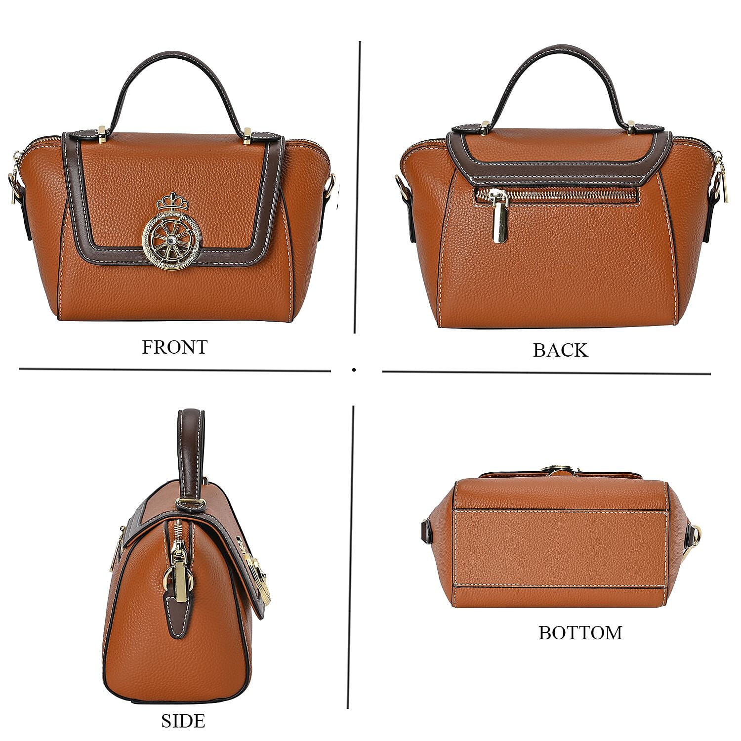 Elegant 100% Genuine Leather Crossbody Bag With Flip Top Zip Closure & Detachable Shoulder Trap - Tan