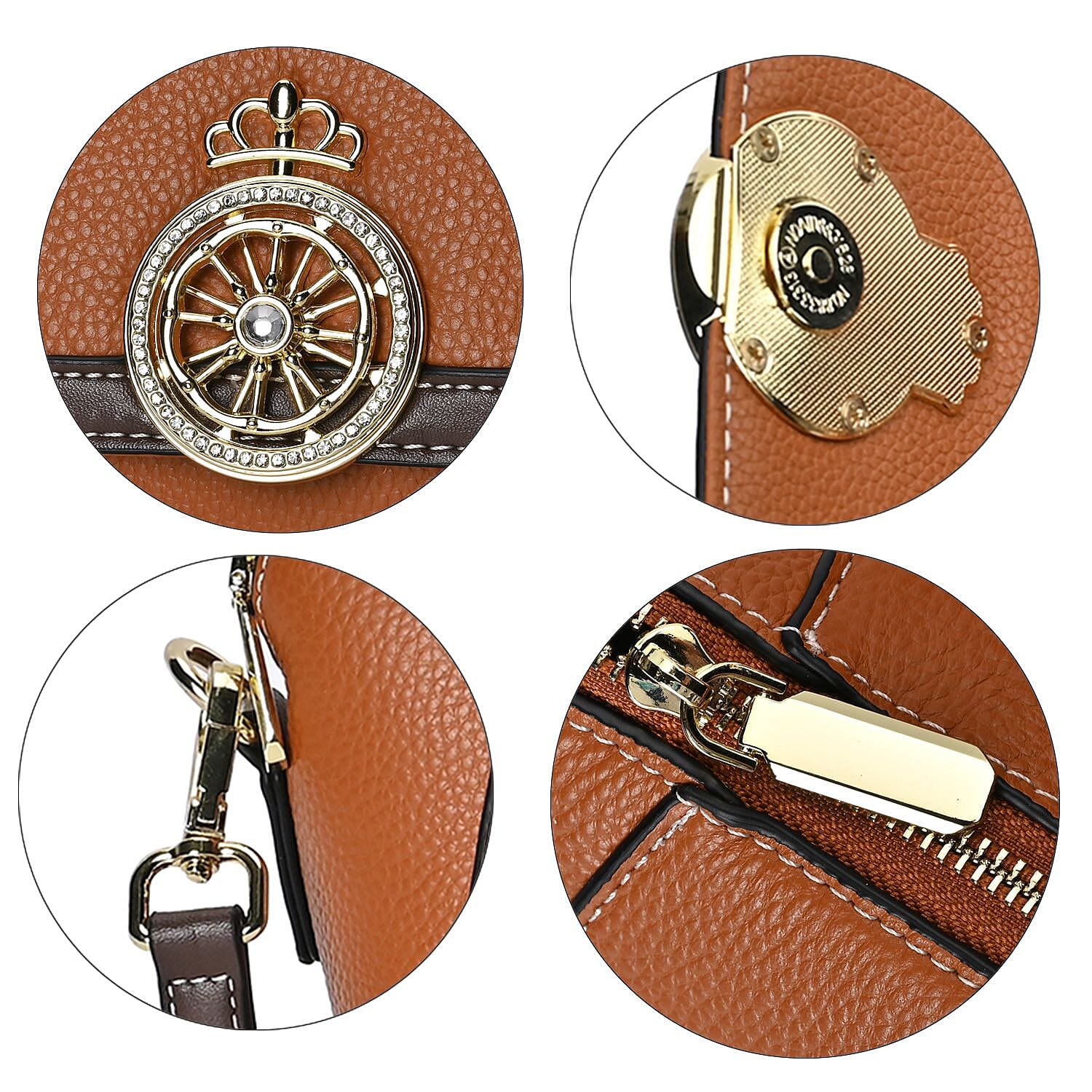 Elegant 100% Genuine Leather Crossbody Bag With Flip Top Zip Closure & Detachable Shoulder Trap - Tan