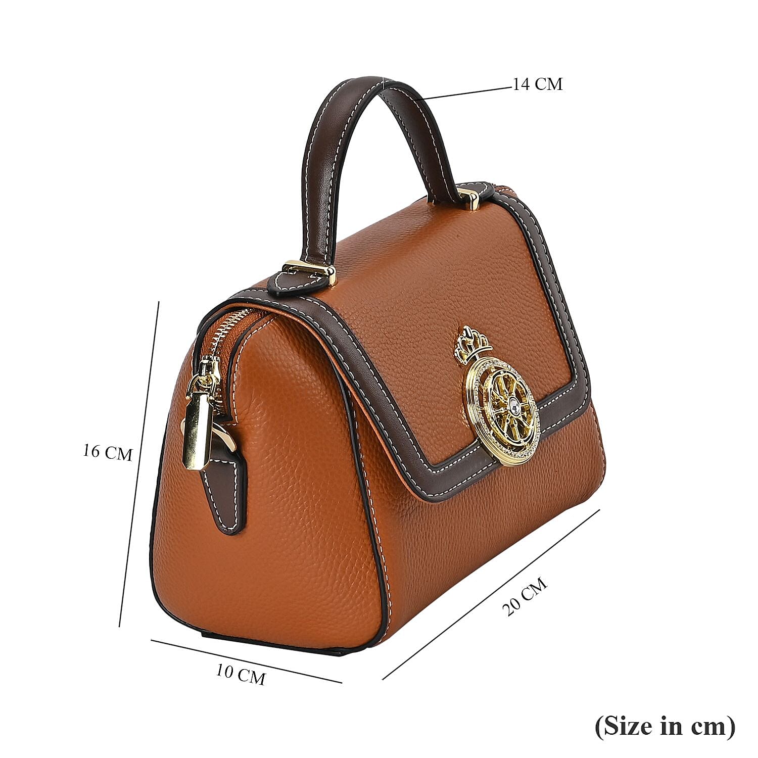 Elegant 100% Genuine Leather Crossbody Bag With Flip Top Zip Closure & Detachable Shoulder Trap - Tan