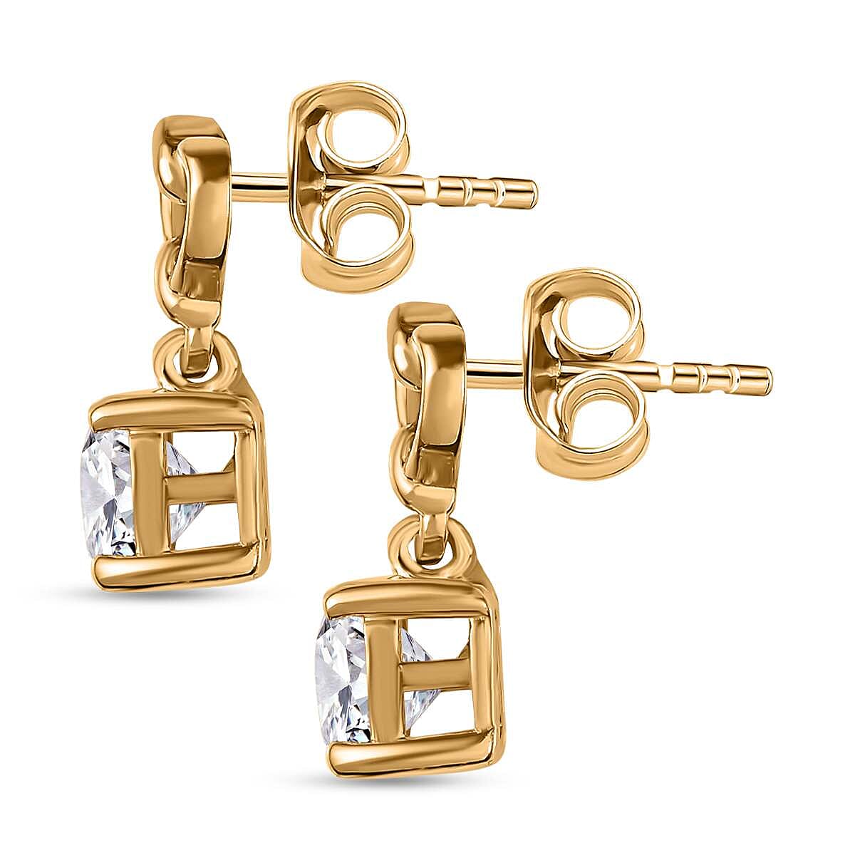 Finest CZ Heart Solitaire Stud Earrings in 18K Vermeil YG Sterling Silver 3.30 Ct