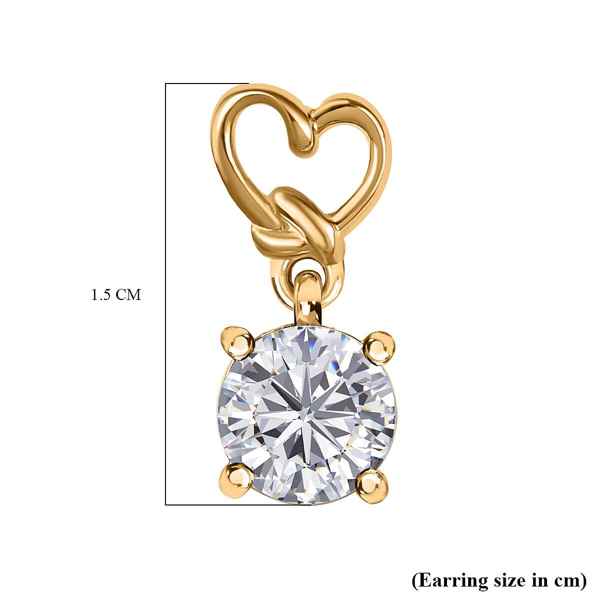 Finest CZ Heart Solitaire Stud Earrings in 18K Vermeil YG Sterling Silver 3.30 Ct