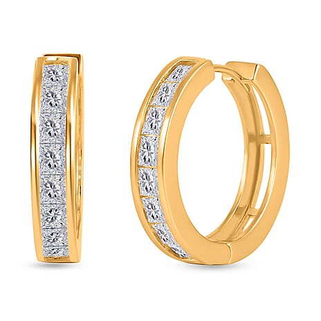 NY Close Out Deal - White Cubic Zirconia Hopp Earring in Yellow Gold Tone