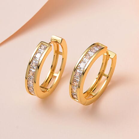 NY Close Out Deal - White Cubic Zirconia Hopp Earring in Yellow Gold Tone