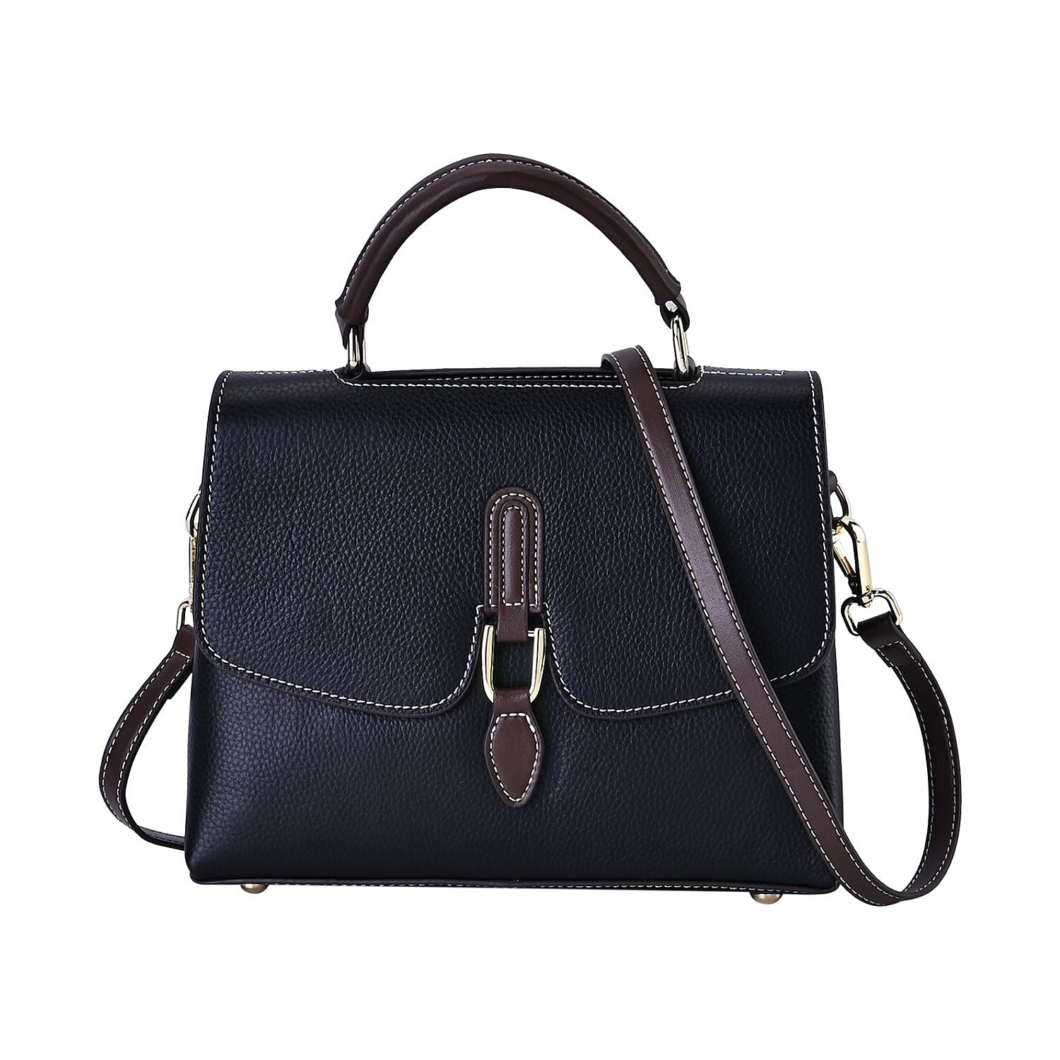 New Autumn Edition Genuine Leather Crossbody Bag with Shoulder Strap - Black