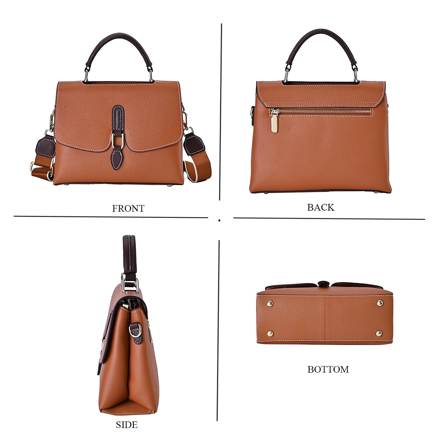 New Fall Collection- Genuine Leather Crossbody Bag with Shoulder Strap - Tan