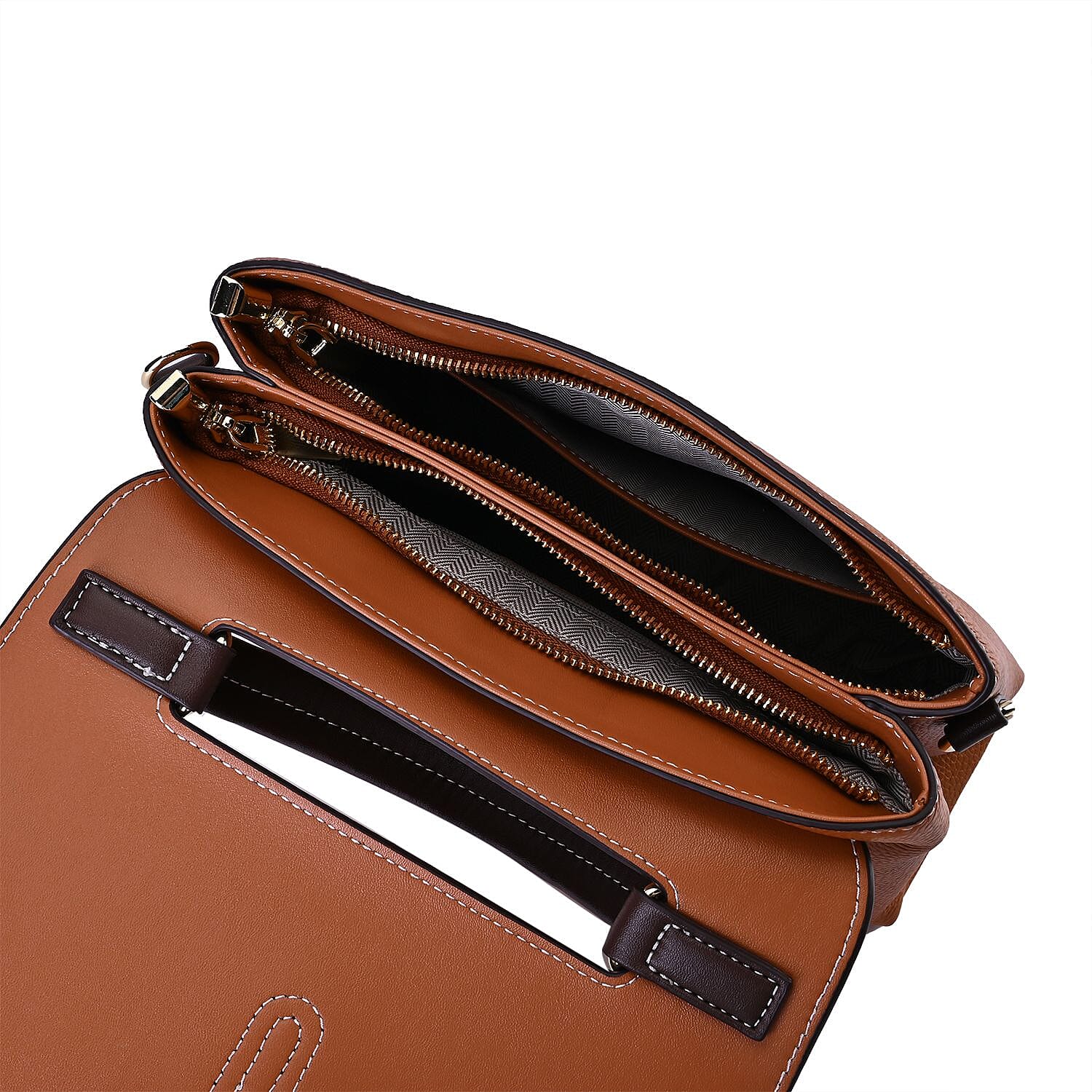 New Fall Collection- Genuine Leather Crossbody Bag with Shoulder Strap - Tan