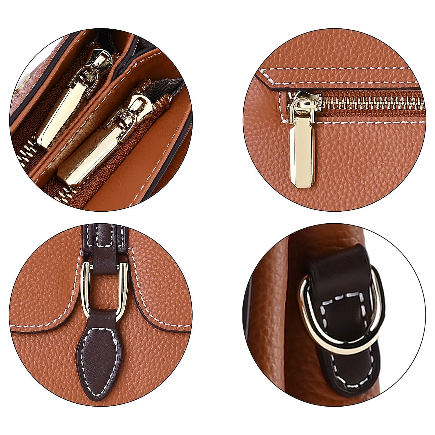 New Fall Collection- Genuine Leather Crossbody Bag with Shoulder Strap - Tan