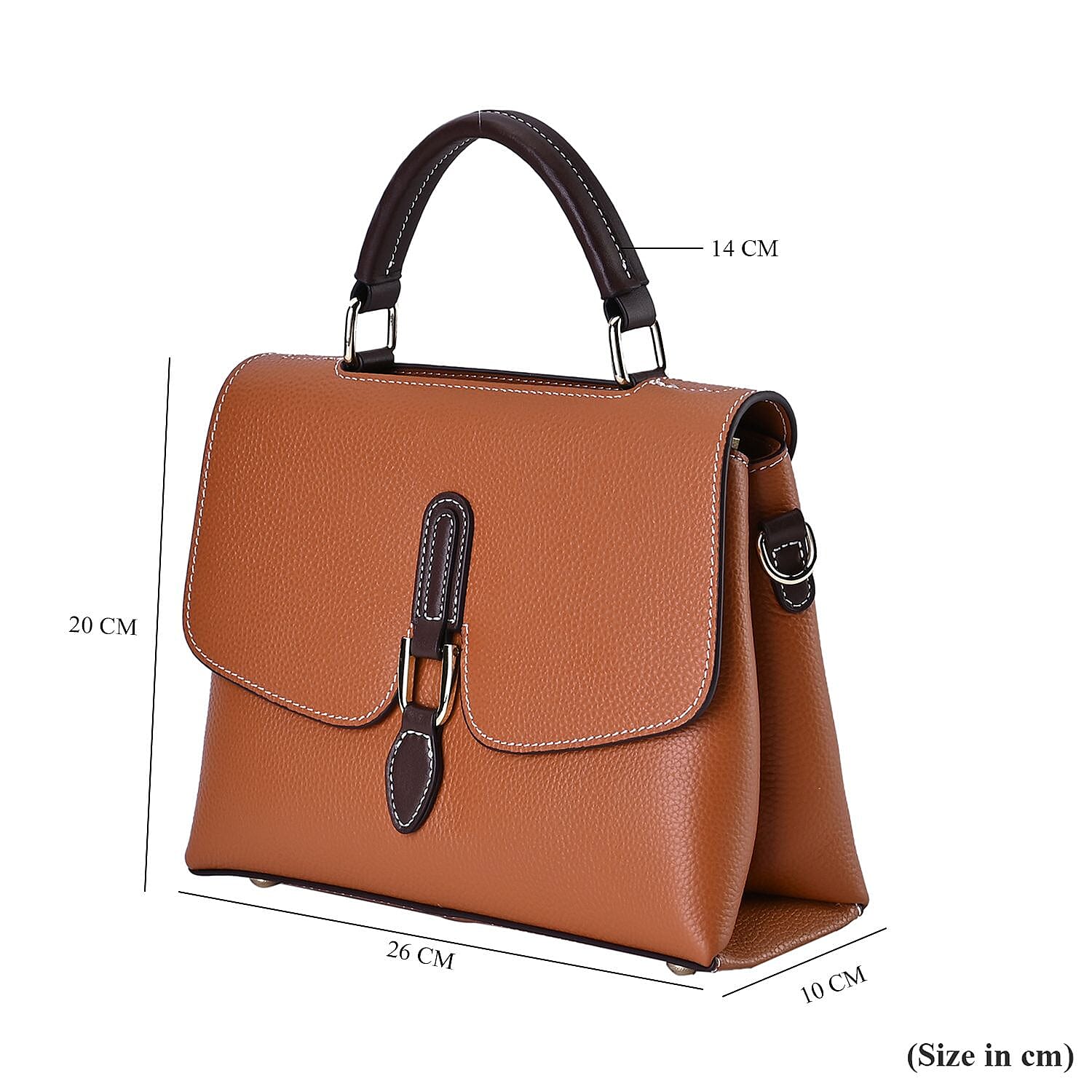 New Fall Collection- Genuine Leather Crossbody Bag with Shoulder Strap - Tan