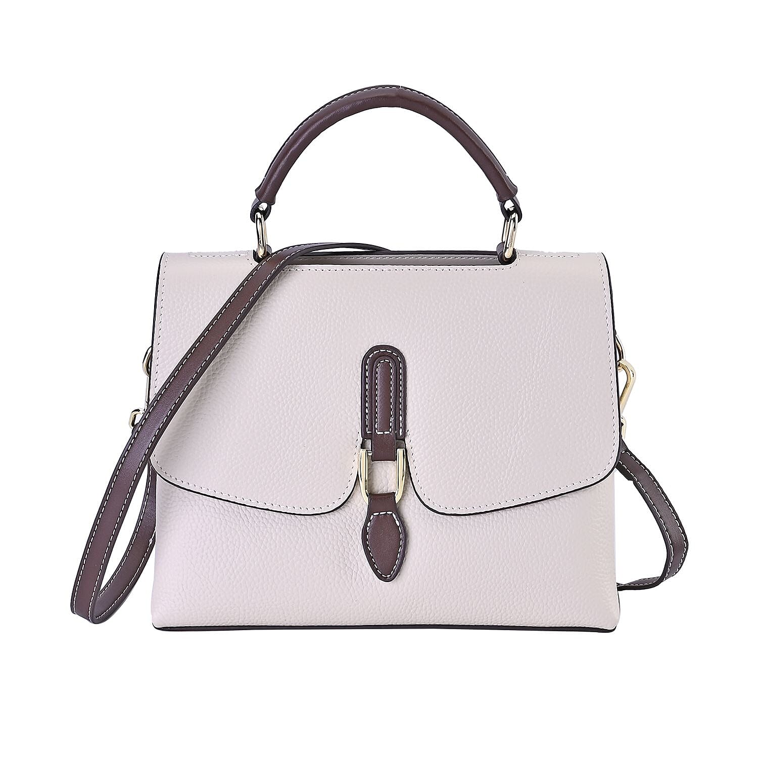 New Fall Collection- Genuine Leather Crossbody Bag with Shoulder Strap - White