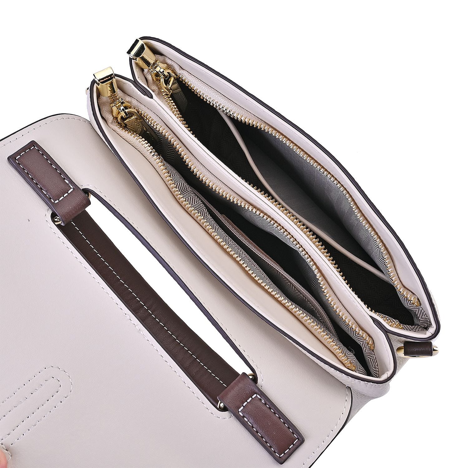 New Fall Collection- Genuine Leather Crossbody Bag with Shoulder Strap - White