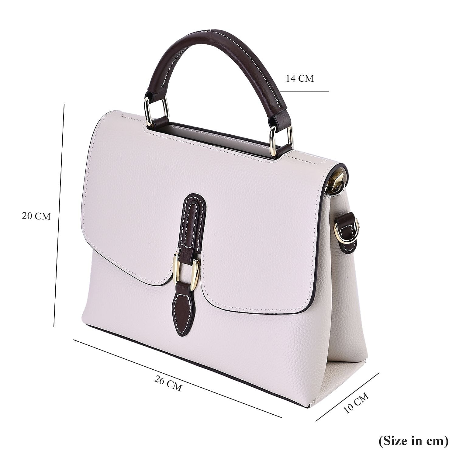 New Fall Collection- Genuine Leather Crossbody Bag with Shoulder Strap - White