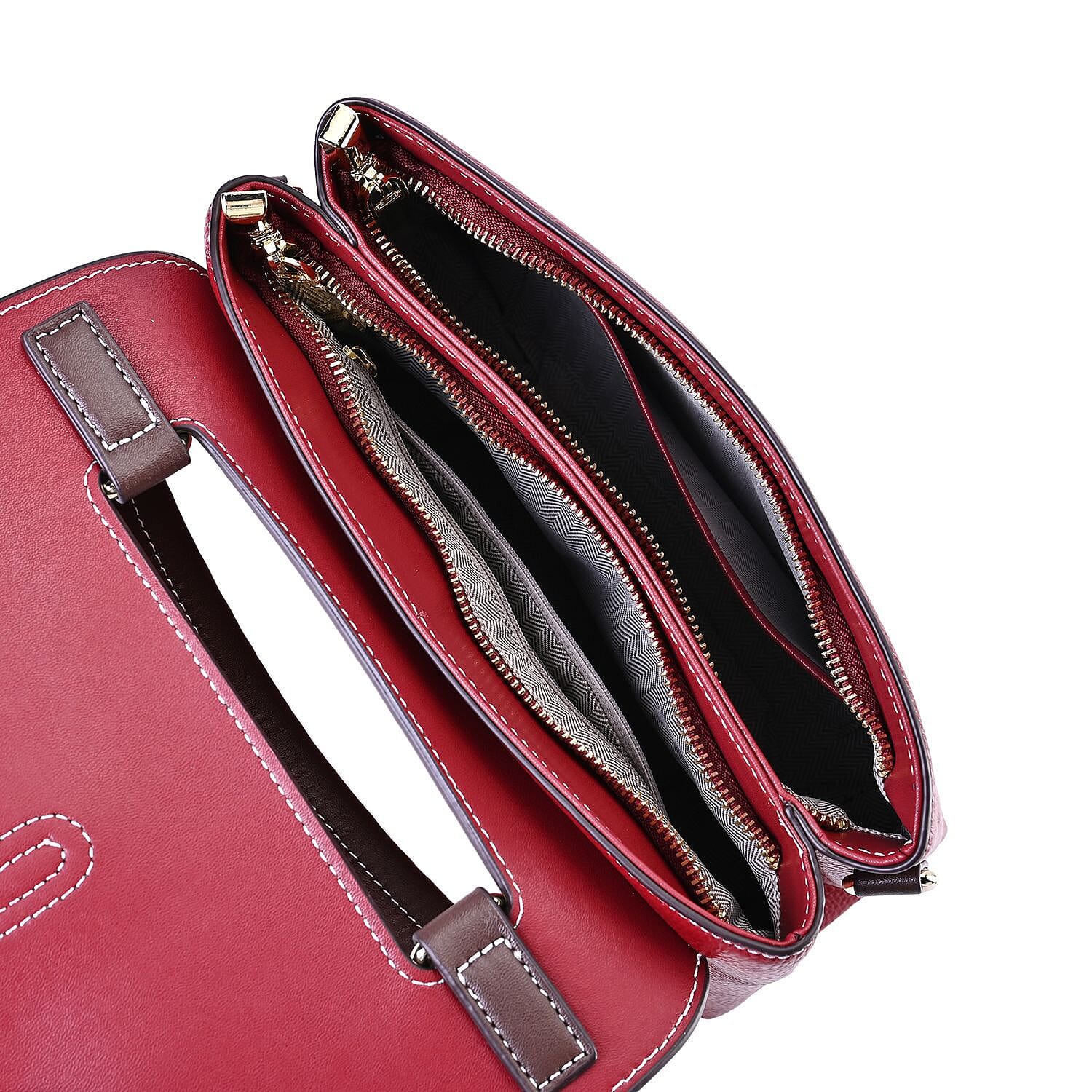 New Fall Collection-  Genuine Leather Crossbody Bag with Shoulder Strap -  Red