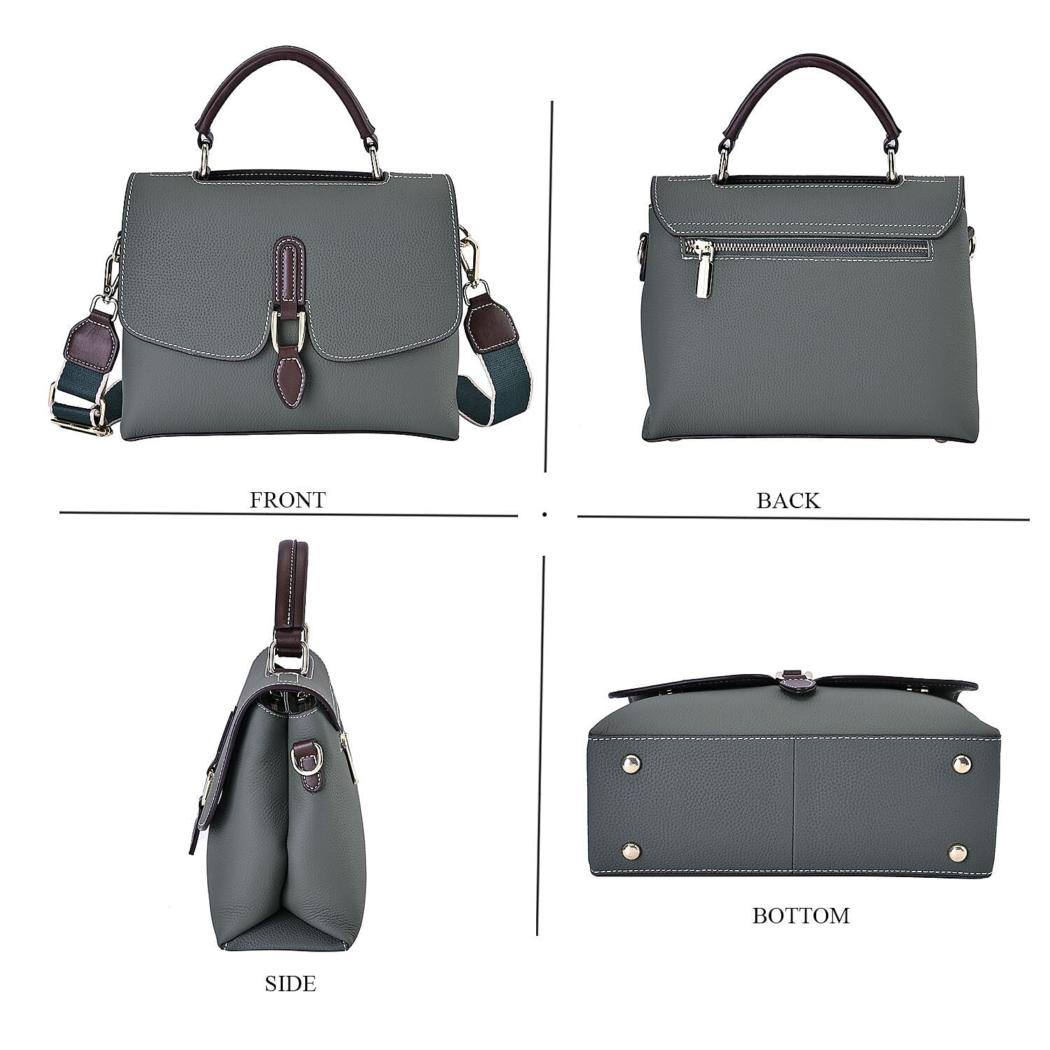 New Fall Collection- Genuine Leather Crossbody Bag with Shoulder Strap -  Olive