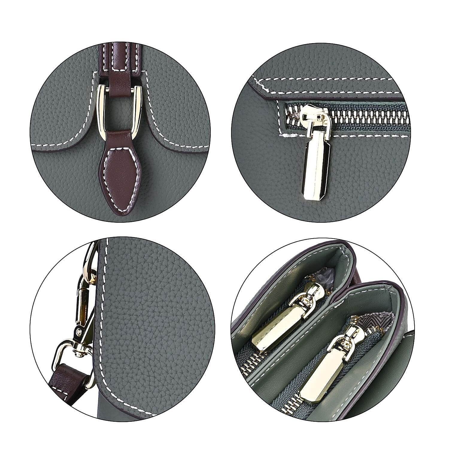 New Fall Collection- Genuine Leather Crossbody Bag with Shoulder Strap -  Olive