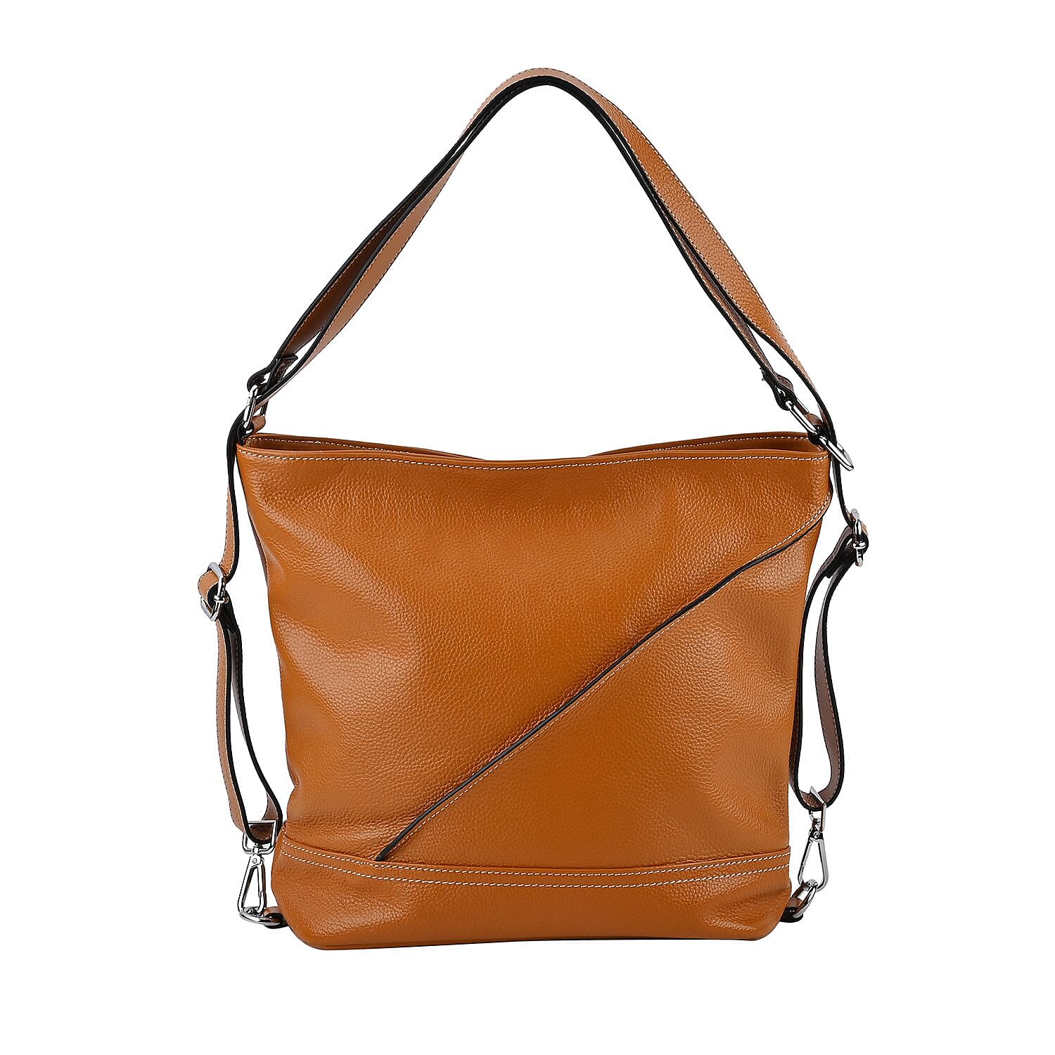 100% Genuine Leather Crossbody Bag with Adjustable Strap - Tan