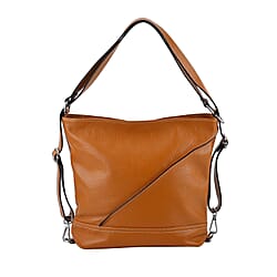 100% Genuine Leather Crossbody Bag with Adjustable Strap - Tan