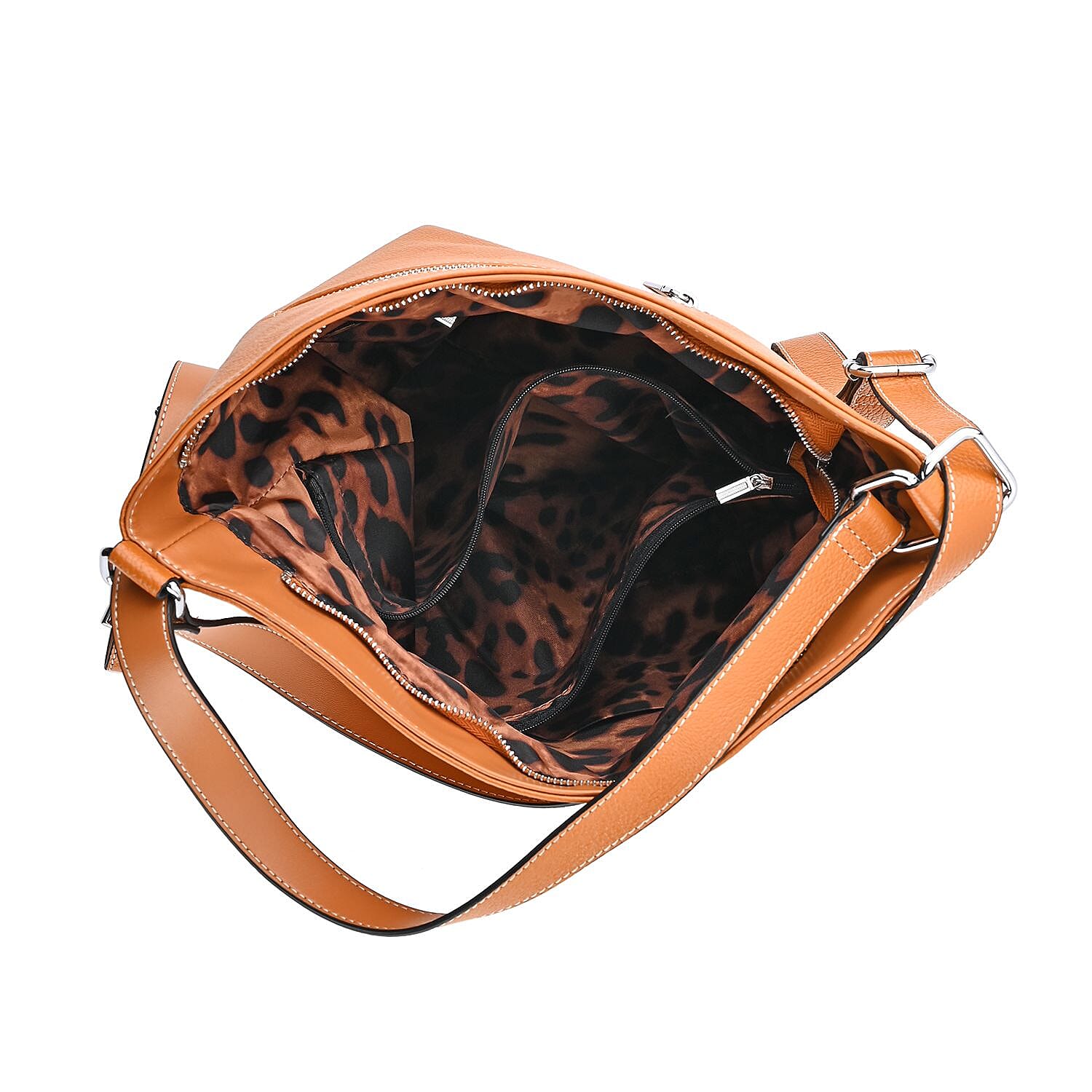 100% Genuine Leather Crossbody Bag with Adjustable Strap - Tan