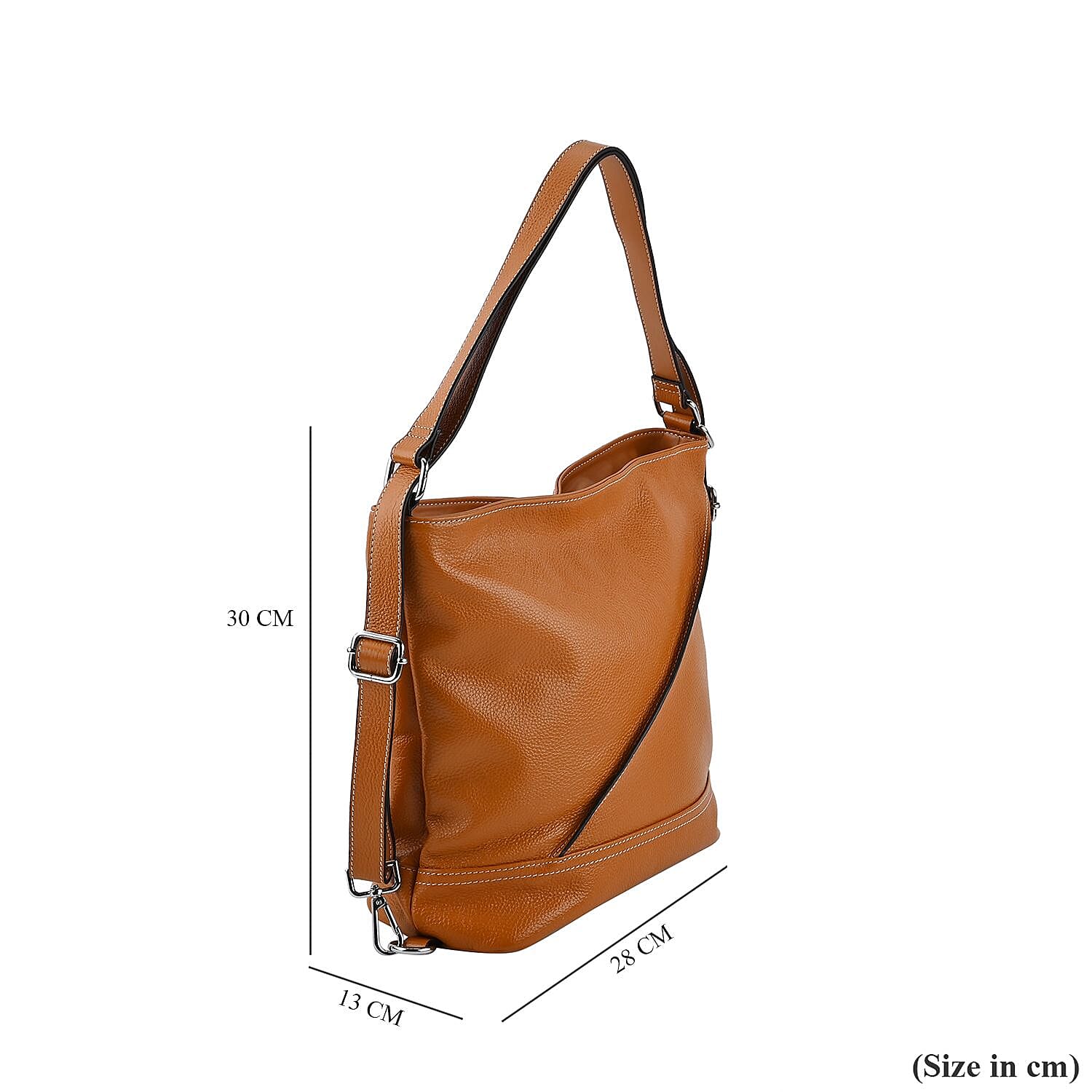 100% Genuine Leather Crossbody Bag with Adjustable Strap - Tan