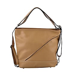 100% Genuine Leather Crossbody Bag with Adjustable Strap - Tan