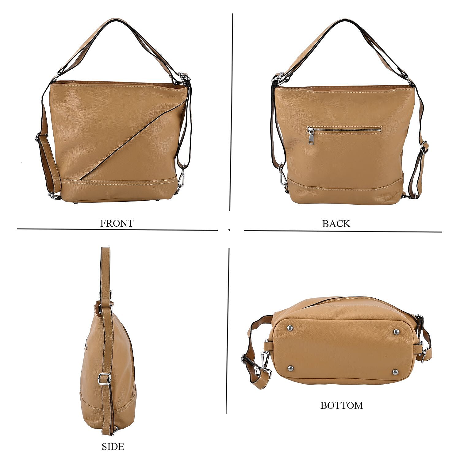 100% Genuine Leather Crossbody Bag with Adjustable Strap - Khaki