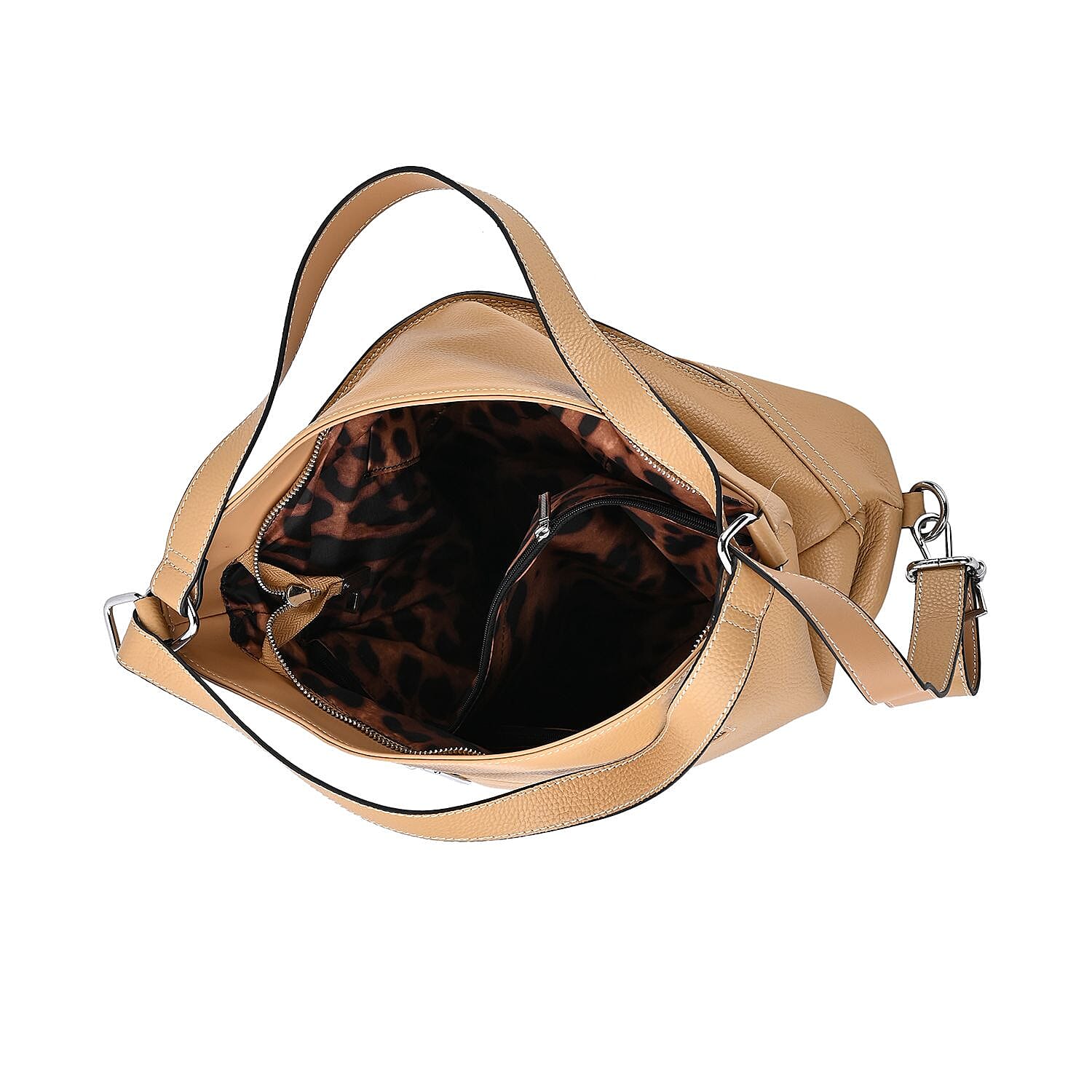 100% Genuine Leather Crossbody Bag with Adjustable Strap - Khaki