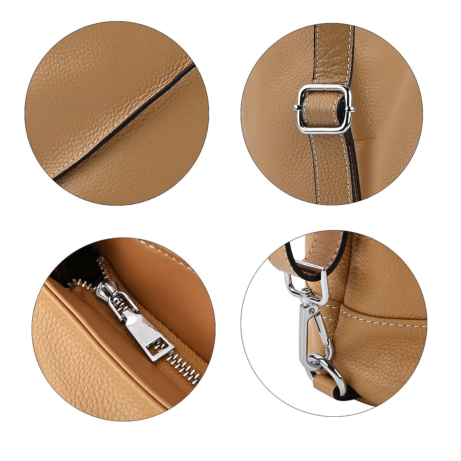 100% Genuine Leather Crossbody Bag with Adjustable Strap - Khaki