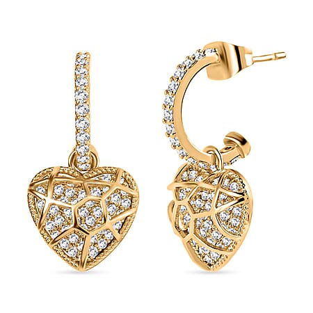 White Cubic Zirconia  Heart Earring with Push Back