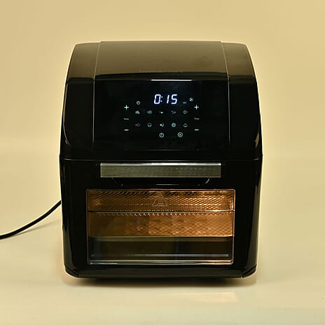 10 in 1 Combined Air Fryer with Rotisserie, Shelves And Rotating Barrel. Touch LED Display - 12L Capacity (Air Fry, Grill, Bake, Roast, Toast, Pizza) - Black