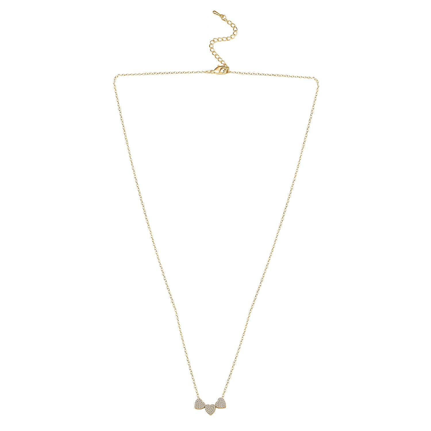 Lustro Stella- White Cubic Zirconia Heart Necklace (Size - 20-2) in Yellow Gold Tone