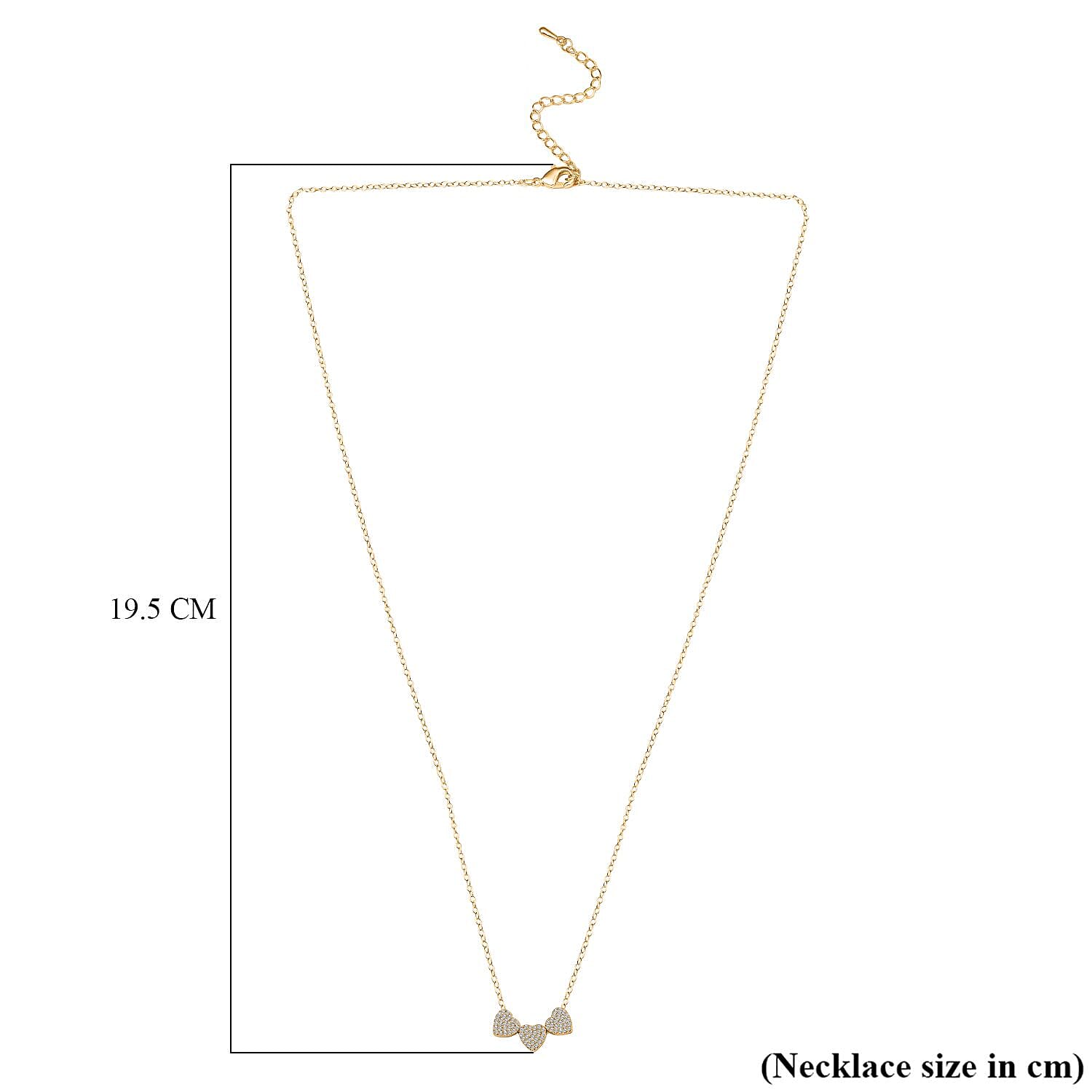 Lustro Stella- White Cubic Zirconia Heart Necklace (Size - 20-2) in Yellow Gold Tone